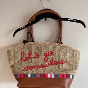Libby Edelman Tan and Brown Tote with Red Embroidery